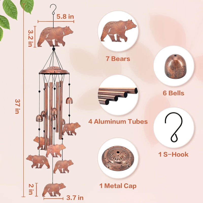 EZTZEN Bear Wind Chimes for Outside,Bear Gifts for Women/Men/Sympathy Gift/Memorial/Festival Birthday Metal windchimes Outdoors/Indoors,Patio,Garden Decor,Yard,Home Decor,Porch - Image 4